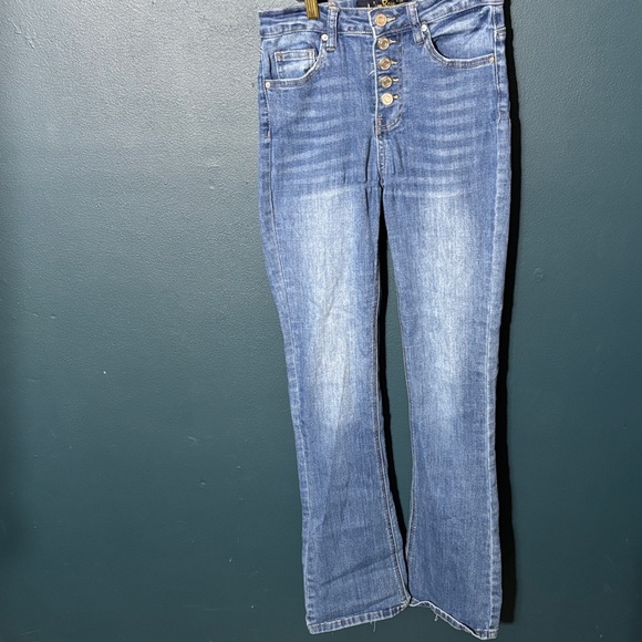 Indigo Rein Women’s High Rise Button-Fly Blue Jeans Stretch Bell Flare Size 3 - Picture 1 of 9